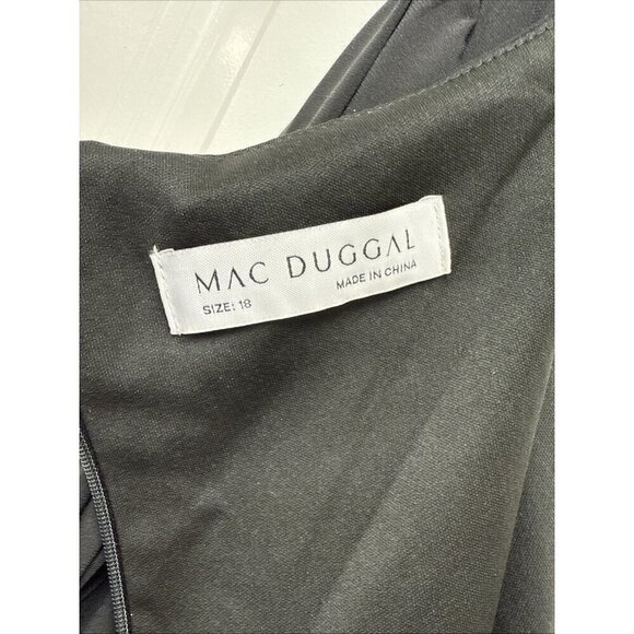 Mac Duggal Size 18 Black 55712 Beaded Cuff Long Sleeve Wrap Trumpet Gown Dress - Picture 10 of 13